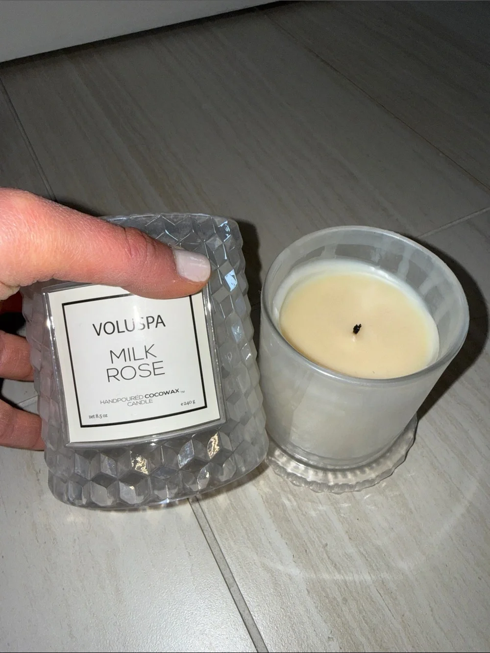 Voluspa Milk Rose Candle in Textured Cream Glass Jar